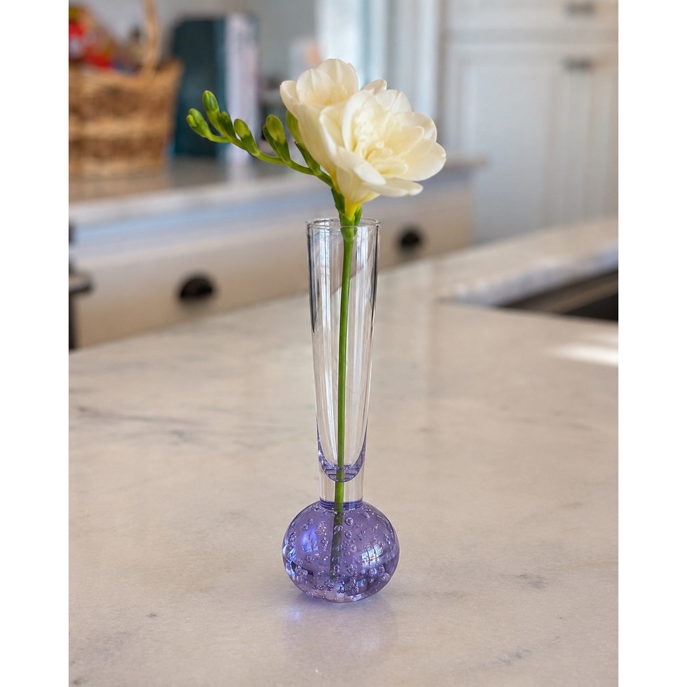 Vintage Scandinavian Art Glass Bud Vase Lavender Controlled Bubble Bullicante